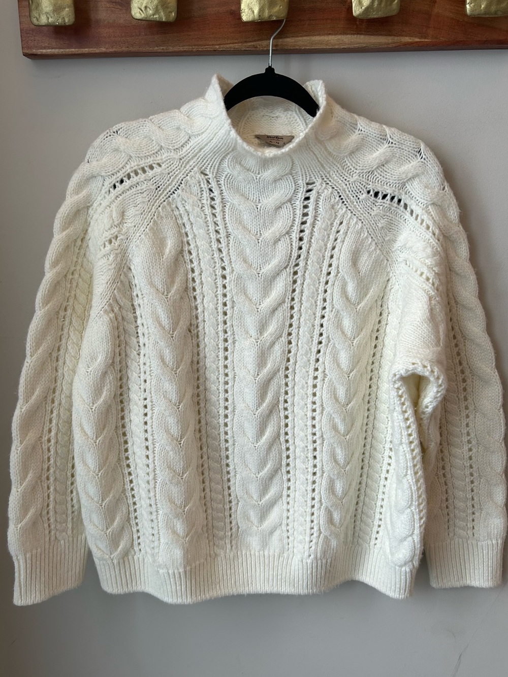 NWT Wind River Heritage XL Cream Cable Knit Mock Neck Sweater Cottagecore